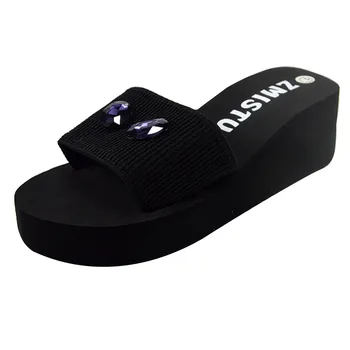 

Slippers Women Pearl Drill Wedge Slides Home Bathroom Flat Beach Fashion Open Toe Fashion Leisure Beach Walk Shoes#325