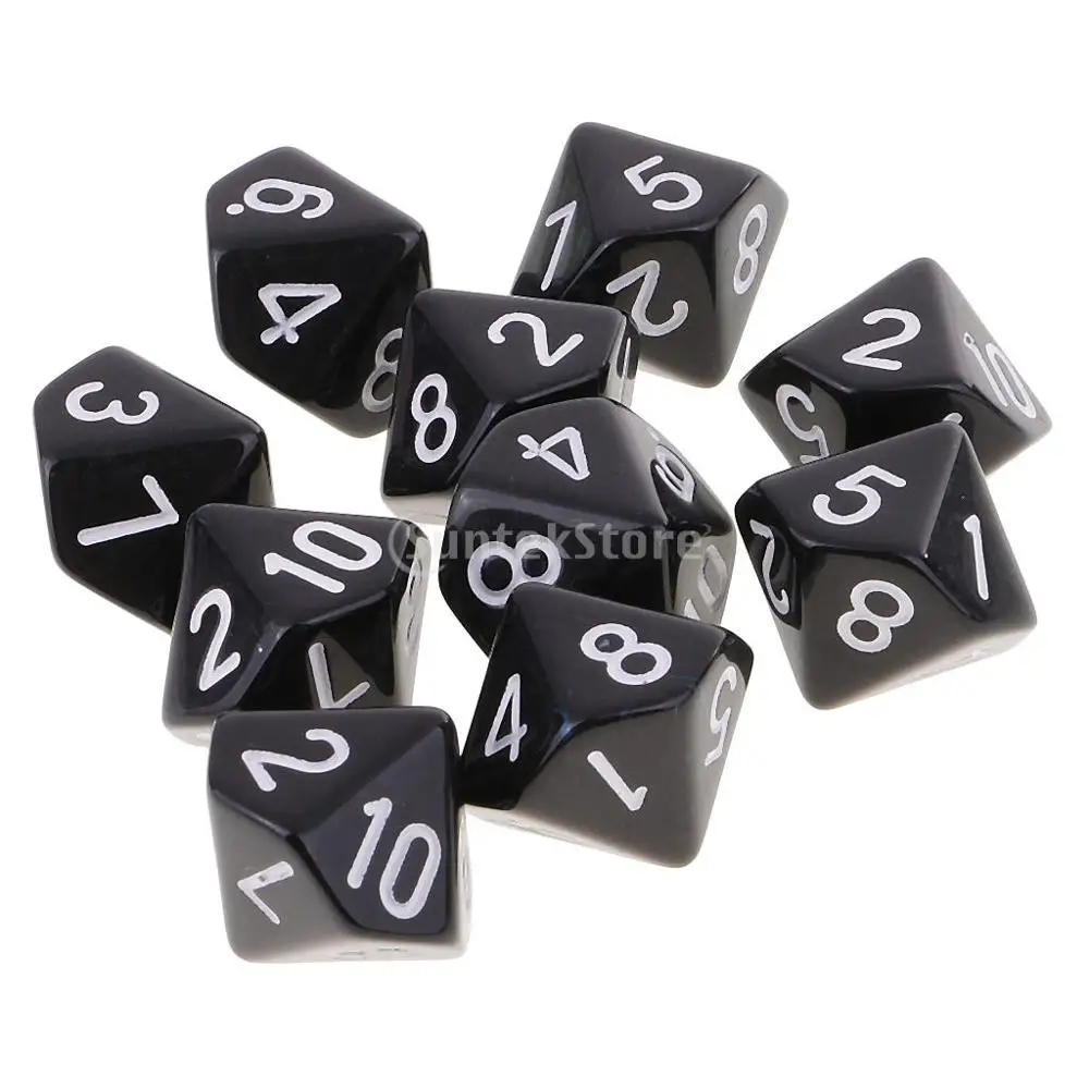 10 шт 10 сторонних игральных костей D10 многогранные игральные кости для подземелий и драконов 16 мм DND RPG MTG игральные кости семейные вечерние игровой домик для детей игральные кости - Цвет: Black