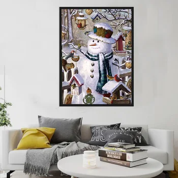 

5D DIY Diamond Painting Home Decor Picture of Rhinestones Full Round Diamond Embroidery Christmas Snowman Bird