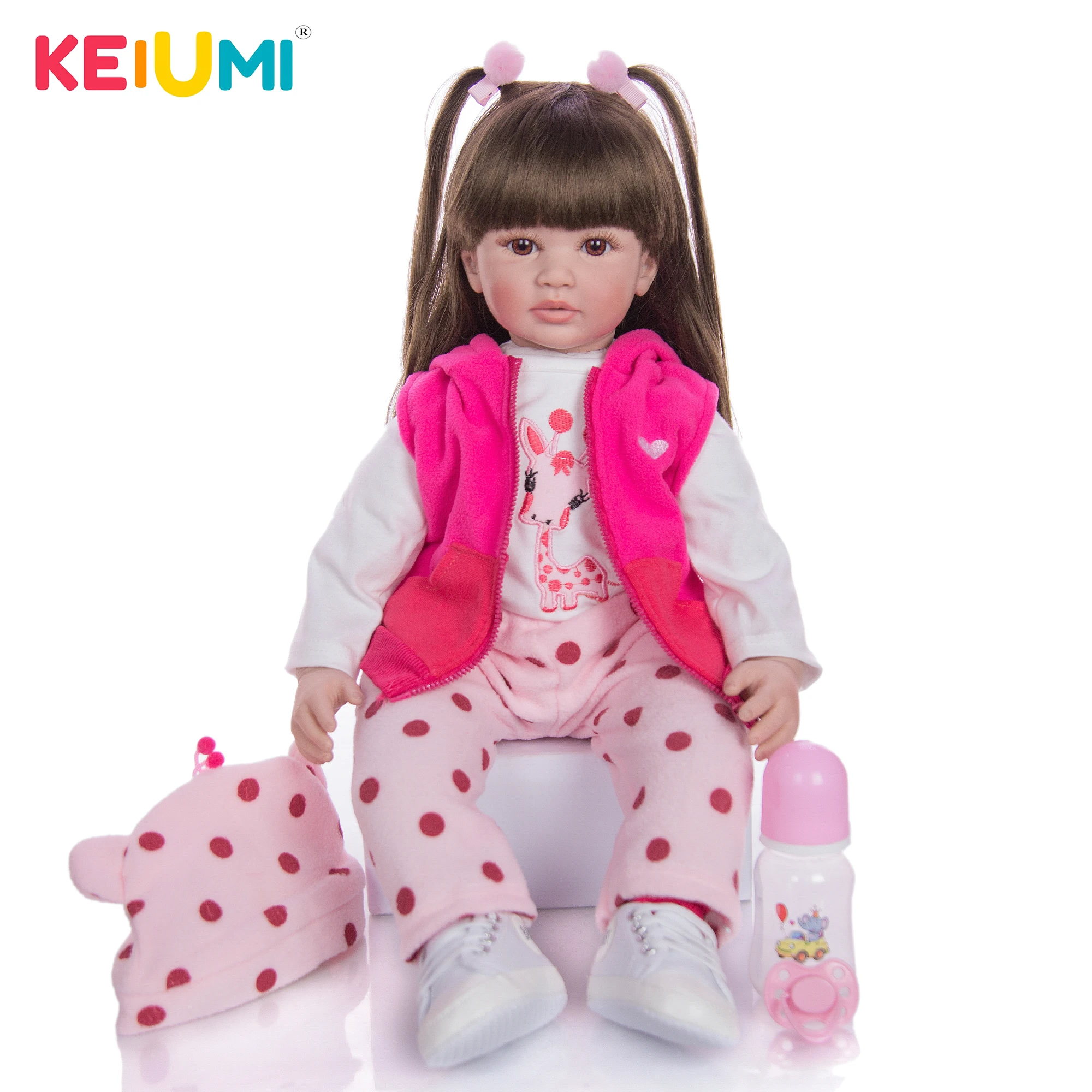 

KEIUMI Hotsale 24 Inch Cute Bonecas Infantil Meninas Doll Lifelike 60cm Reborn Girl With Long Hair Toy For Kid Birthday Surprise