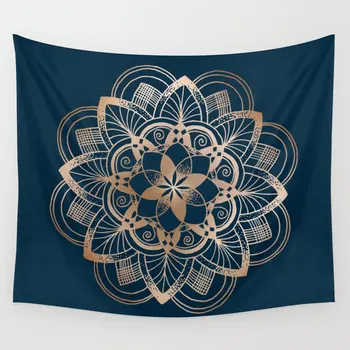 

Metal Mandala on Blue Wall Tapestry Cover Beach Towel Throw Blanket Picnic Yoga Mat Home Decoration