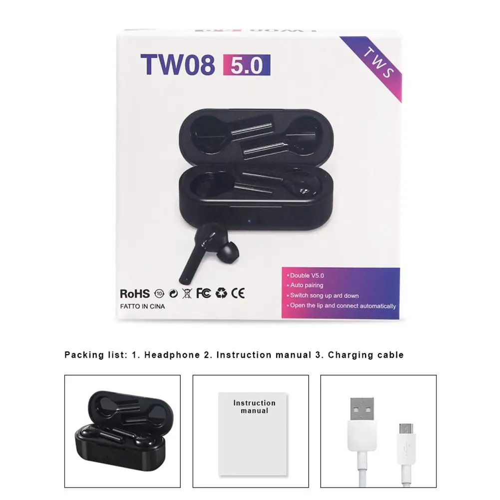 TW08 Переводные наушники TWS Bluetooth 5,0 Наушники Стерео шумоподавление беспроводные наушники Спортивная гарнитура с зарядным отсеком