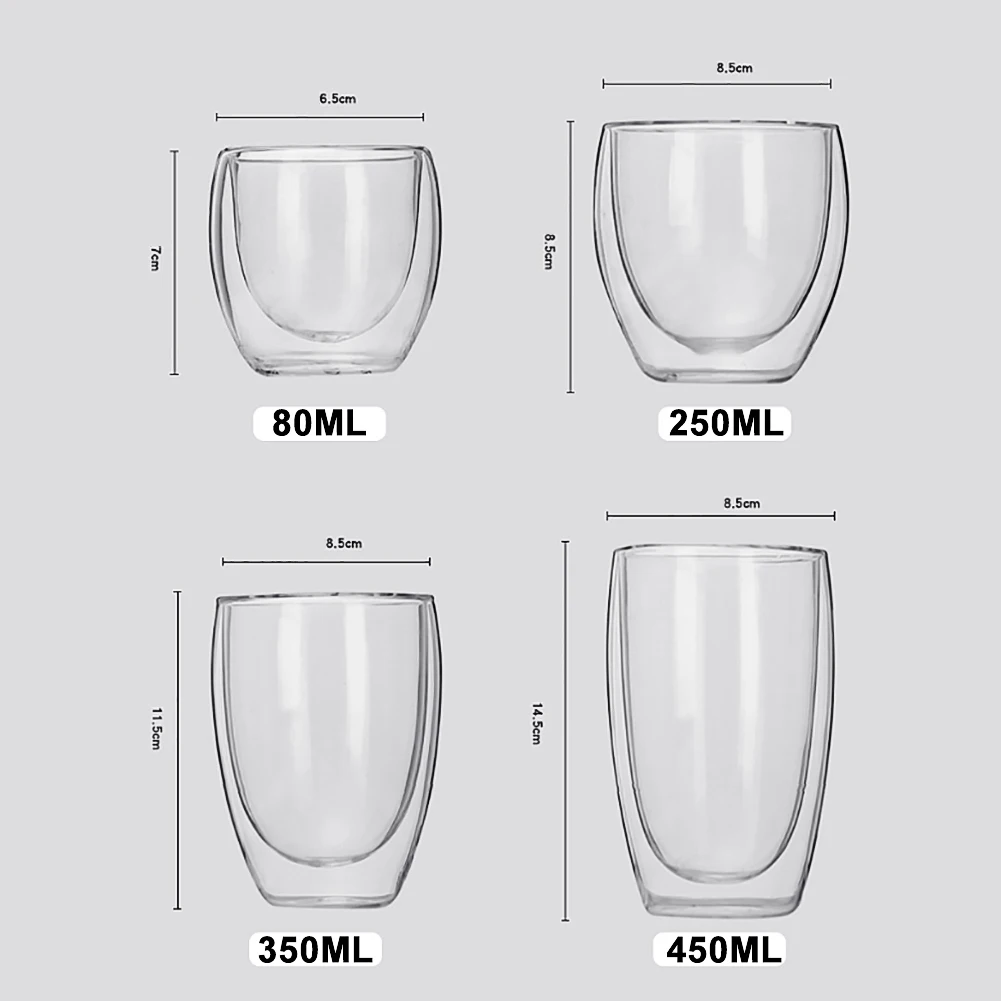 Двойная изоляция Стекло 80/250/350/450 мл чашка термостойкого Чай Кофе молока Стекло Питьевая чашка для питья бар Кухня инструменты