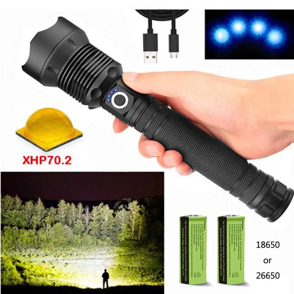 

Xhp70.2 LED flashlight high power rechargeable usb torch xhp70 powerful tactical lantern 18650 26650 battery hunting Camping