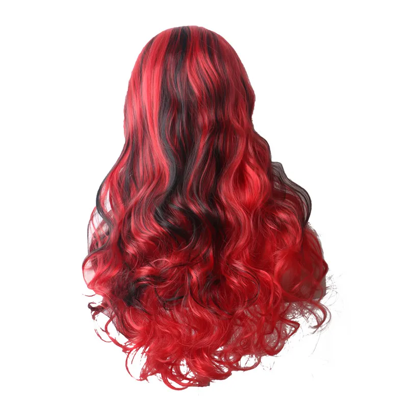 WoodFestival женские термостойкие синтетические длинные волнистые женские парики красный смешанный черный косплей парик с челкой