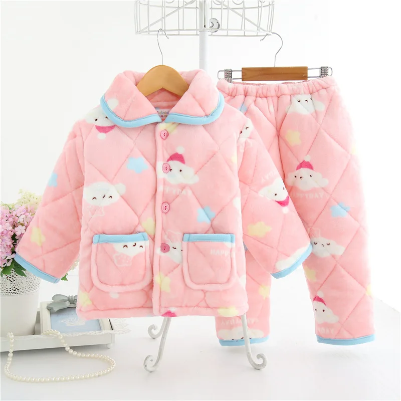 Winter Kids boy girl Pajamas sets Children thickening Velvet flannel home clothing nightwear winter clothes teenager pajamas set