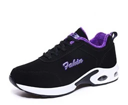 JIANBUDAN/Зимние Повседневные теплые кроссовки; женские уличные плюшевые удобные спортивные туфли; зимняя модная прогулочная обувь; Размеры 35-40 - Цвет: Black purple Plush