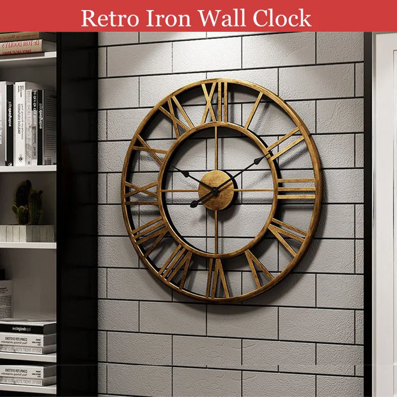 Ретро железные большие настенные часы римские винтажные кварцевые настенные часы кухонные часы гостиная Стикеры