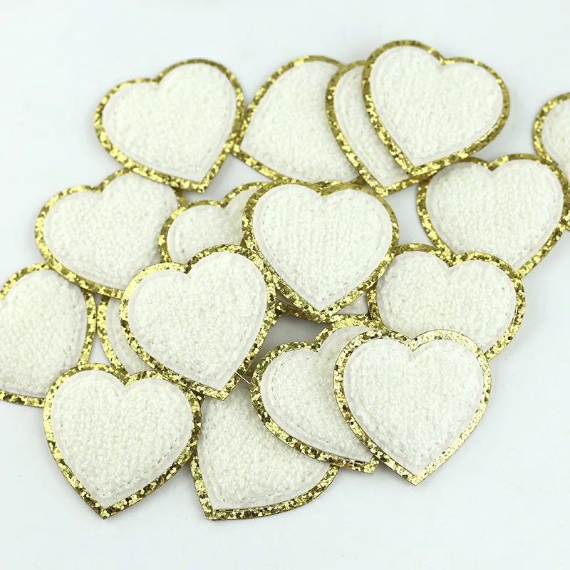5pcs Sequin Chenille Embroidery Patches Heart Patches Appliques Iron On Patches For Children Woman Clothes