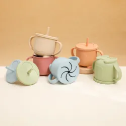 200ML Solid Color Baby Training Cup Food Grade Silicone Sippy Cups  Leakproof Learning Drink Cup Feeding Cups Tableware BPA Free