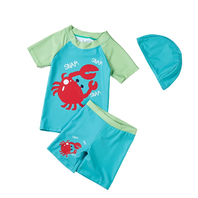 UPF50+ купальный костюм из трех предметов для мальчиков; детский купальный костюм с короткими рукавами и рисунком динозавра и акулы; купальный костюм для маленьких мальчиков - Цвет: 11