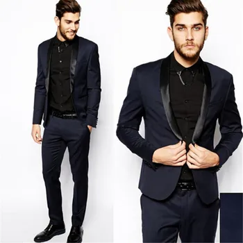 

New Men’s Suit Smolking Noivo Terno Slim Fit Easculino Evening Suits For Men blue men suit with pants groom tuxedo jacket+pant