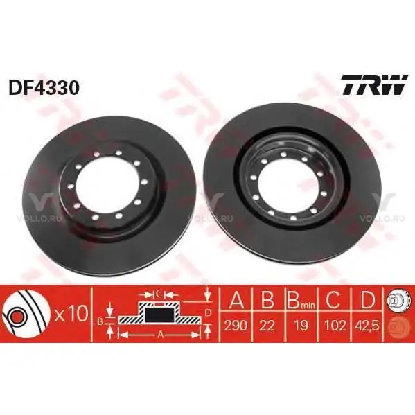 TRW DF4330 Диск тормозной передн RENAULT TRUCKS: Mascott 99-04