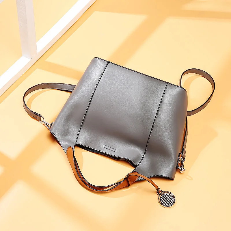 Yonder Real Cow Leather Women's Handbags Genuine Leather Casual Tote Large Capacity Elegant Lady Shoulder Crossbody Bags