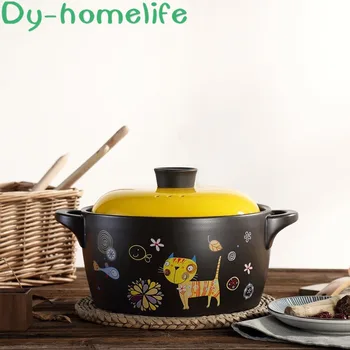 

Ceramic Casserole Korean Cartoon Kitten Multifunctional Health Soup Pot Stew Pot Open Flame Heat-resistant Home Kitchen Supplies