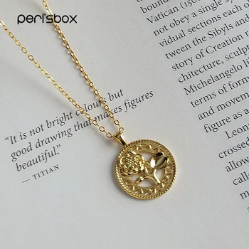 

Peri'sbox Hollow Out Gold Rose Necklace Round Textured 925 Sterling Silver Necklaces Pendants Stylish Flower Necklaces for Women
