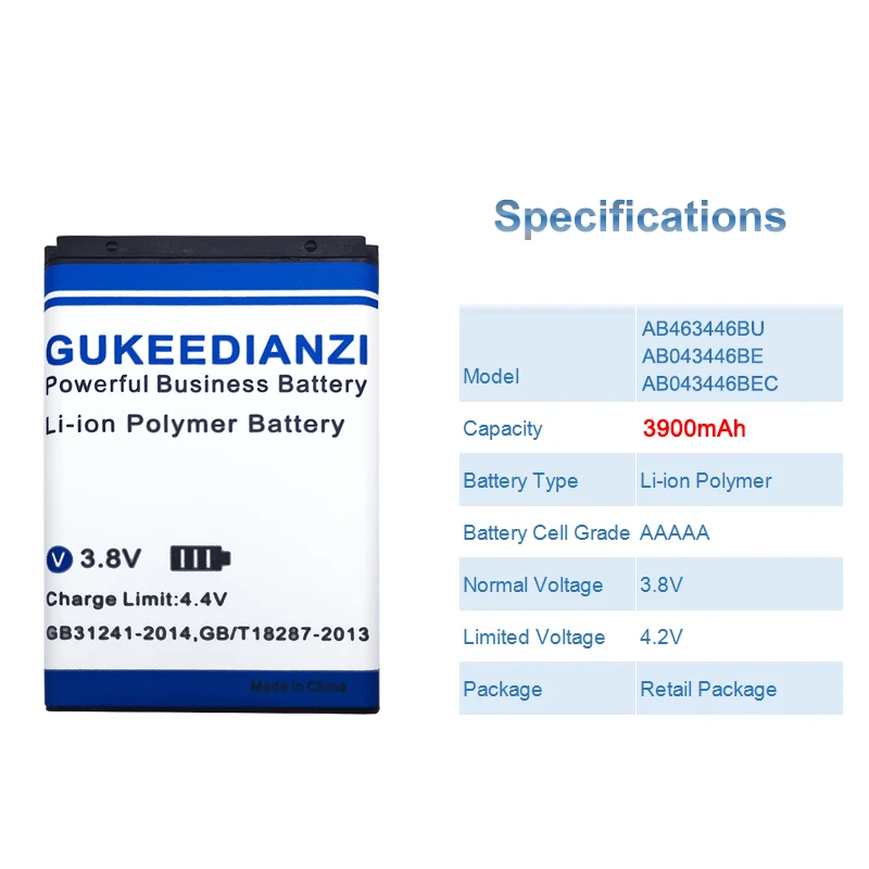GUKEEDIANZI для samsung C3300K X208 X160 B309 GT-C3520 E1228 GT-E2530 E339 E2330 C5212 Батарея AB463446BU AB043446BE AB043446BEC