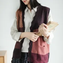 Осенне-зимний жилет контрастного цвета из пряжи, простой вязаный жилет с K-образным вырезом без рукавов, женская рубашка