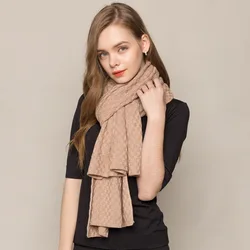 Natural Wool Silk Scarf Knit Cashmere Red Shawl Winter Pashmina Warm comfortable Women Wrap Blanket Ladies Fashion Scarves