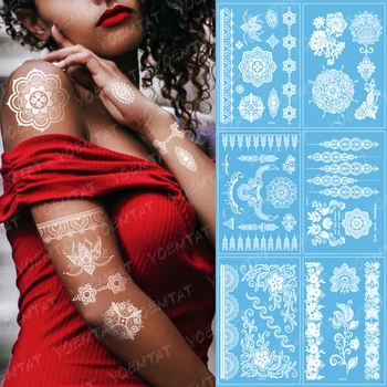 

Waterproof White Tatoo Hand Arm Flower Fake Tattoo Sticker Lace Bride Henna Bracelet Tatoo Wedding Makeup Temporary Tatto