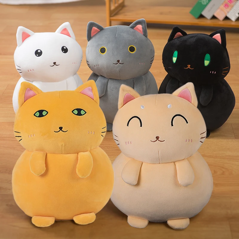 

35cm Simulation Cute blessed black cat Stuffed plush toys down cotton soft cat Sleeping pillow kawaii animal doll Sofa Decor