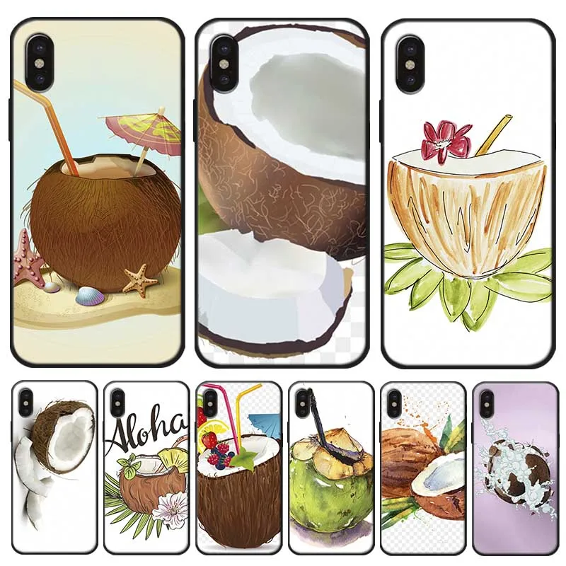 Fruit Coconut Cover for iPhone X XS MAX XR 7 8 6 6S plus 5S SE Clear Soft Silicone Phone Case |