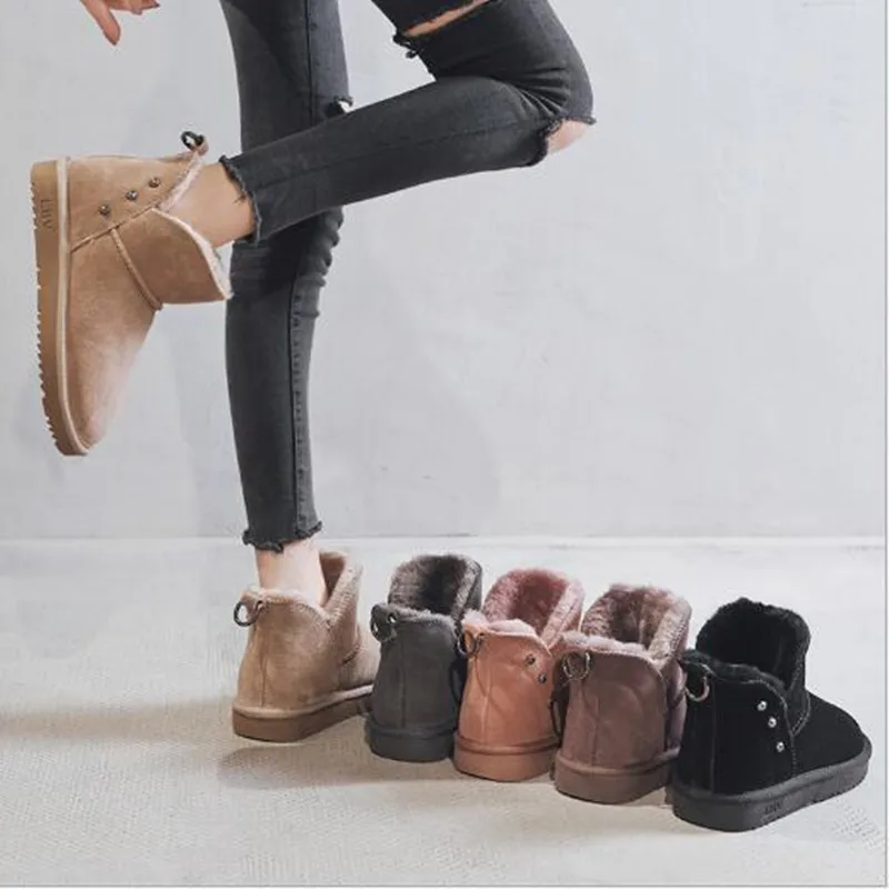 Women's Flat Heeled Cotton Shoes Winter Fashionable Snow Boots Women's Medium Tube Plush Thickened Anti Slip Black CottonShoes