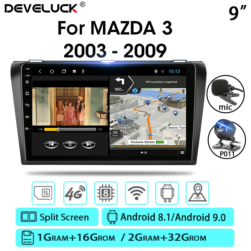 

Android 9.0 Car Radio For Mazda 3 2003-2009 Multimedia Player 2 Din GPS Navigaion 2+32G Floating window Split Screen With Frame