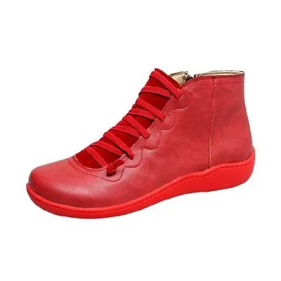 red SLHJC/Женские повседневные кроссовки; кожаные ботинки на плоской подошве с круглым носком; нескользящая обувь для дождливой погоды; повседневная обувь на плоской подошве размера плюс - Цвет: red