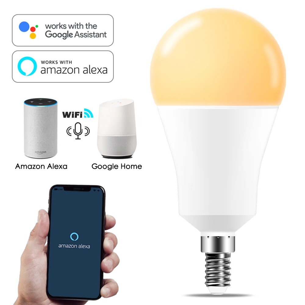 Умный светодиодный светильник с регулируемой яркостью 15 Вт E14 Wi Fi приложение Alexa