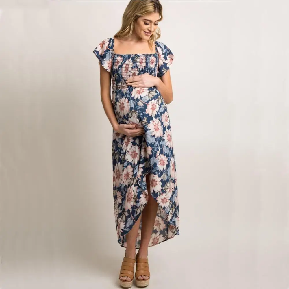 Light Blue Одежда для беременных; платье для беременных; Платье с принтом; вырез лодочкой с коротким рукавом; Одежда для беременных - Цвет: Light Blue