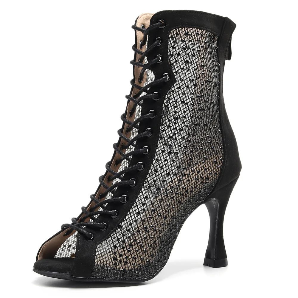 

Salsa Ballroom Training Shoes Latin Dance for Women Discounts Promotions Dancers Latino Heel Bandage Black Outdoor Dancing Boots