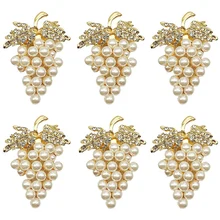 

Grapes Napkin Rings Set of 6, with Glittering Imitation Diamond and Pearls Inlay Alloy Napkin Ring Holder