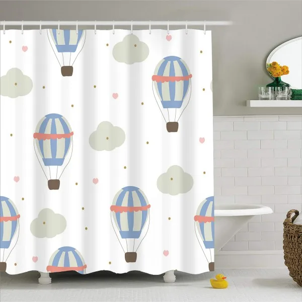 3D Print Durable Waterproof Polyester Shower Curtain with Hooks 1 Piece Hot Air Balloon Bath Curtain Bathroom Decor - Color: color-14