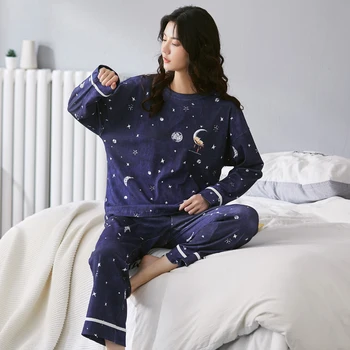 

Women's Cartoon Print Pajamas Sets Long Sleeves Spring Ladies Sweet Cute Loose Sleepwear Nightwear Outfits