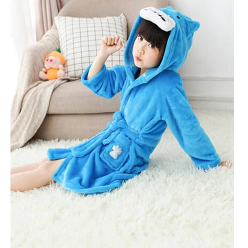 

New Winter Autumn Children Flannel Unicorn Robes Blue Bathrobe for Girls Pyjamas Kids Boys Beach Towel Sleepwear Nightgowns