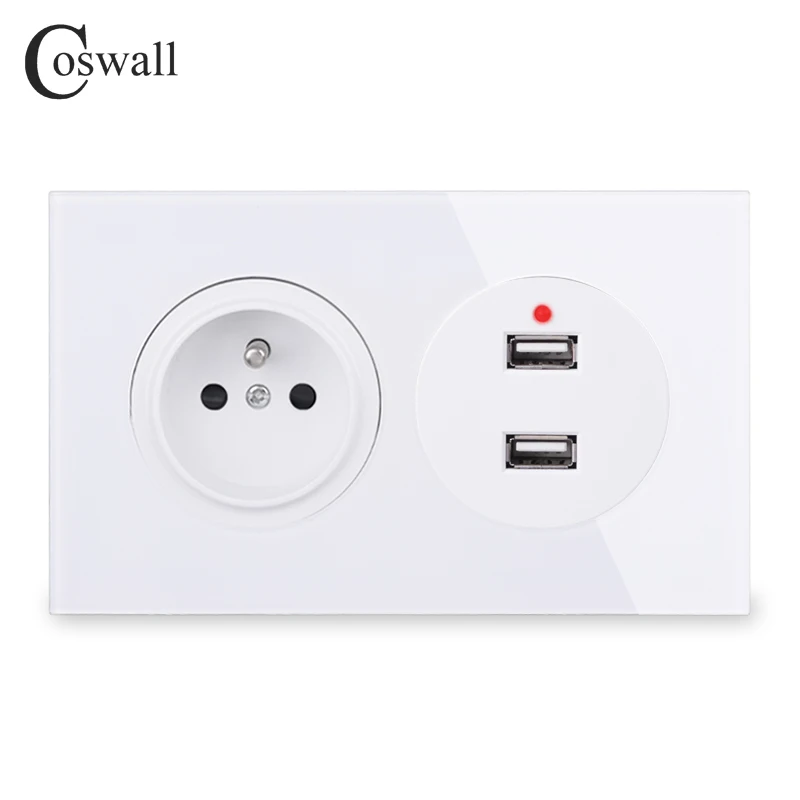 Настенная розетка Coswall из закаленного стекла с двойным USB-портом для зарядки 2 4 А |