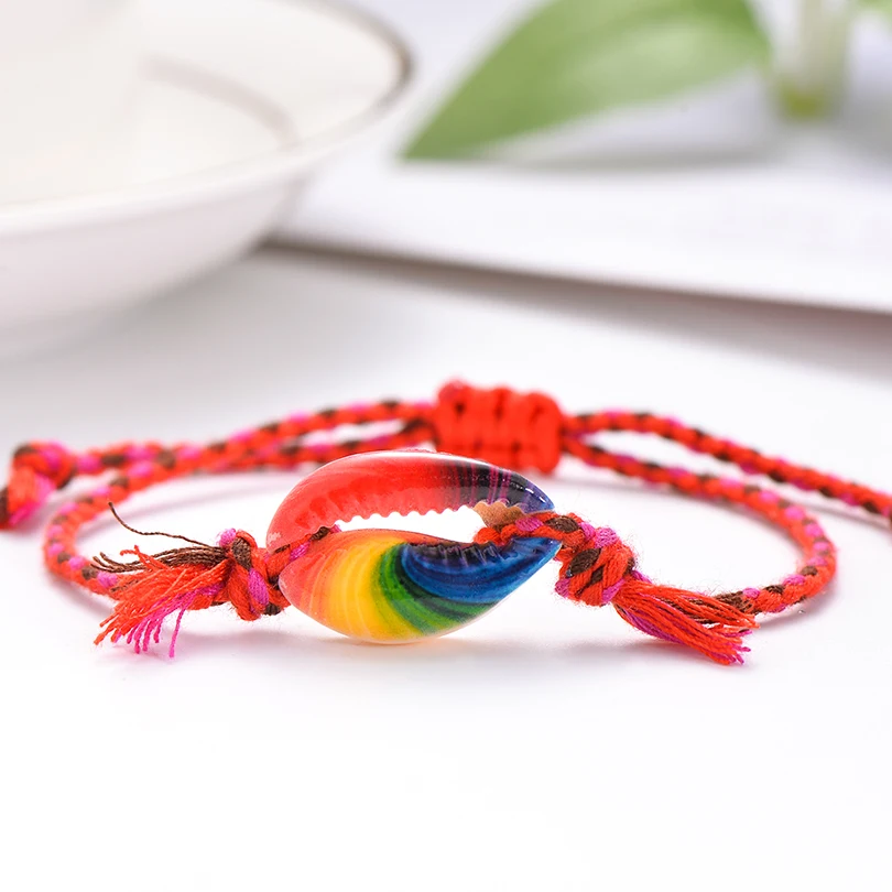 Pipitree Sea Shell Charm Bracelet Handmade Bohemian Print Rope Braided Bracelets for Women Men Kids Boho Beach Jewelry Gift