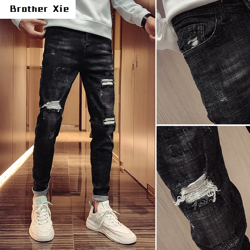 

Autumn Jeans Men's Slim Fashion Washed Casual Hole Jeans Pants Man Streetwear Wild Hip Hop Denim Trousers Male Clothes