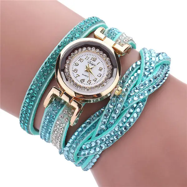 Fashion Casual Gold Quartz Women Rhinestone Watch Braided Leather Bracelet Watch Gift Ladies Wristwatch Relogio Feminino Gift