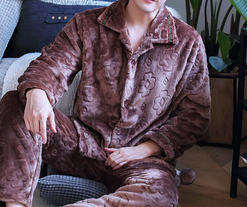 H5913 Молодежный пижамный комплект для мужчин, утолщенная фланелевая теплая одежда для сна, осенне-зимняя мужская одежда с длинными рукавами, большой размер, теплая домашняя одежда - Цвет: StyleN