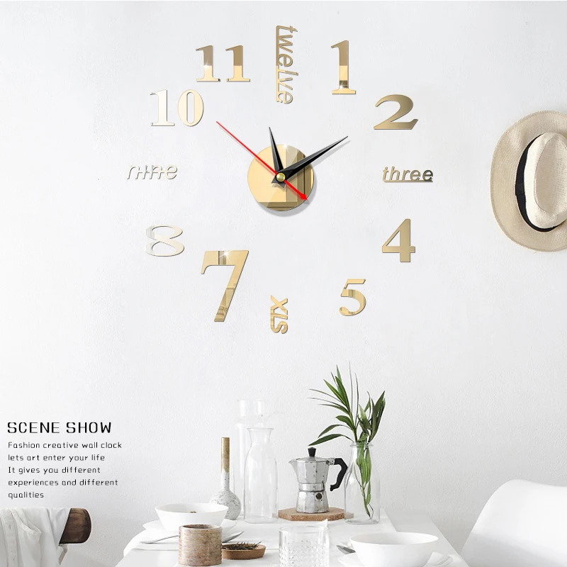 

DIY Large Wall-Clock Sticker Mute Digital 3D Wall Big Clock Living Room Home Office Decor Christmas Gift