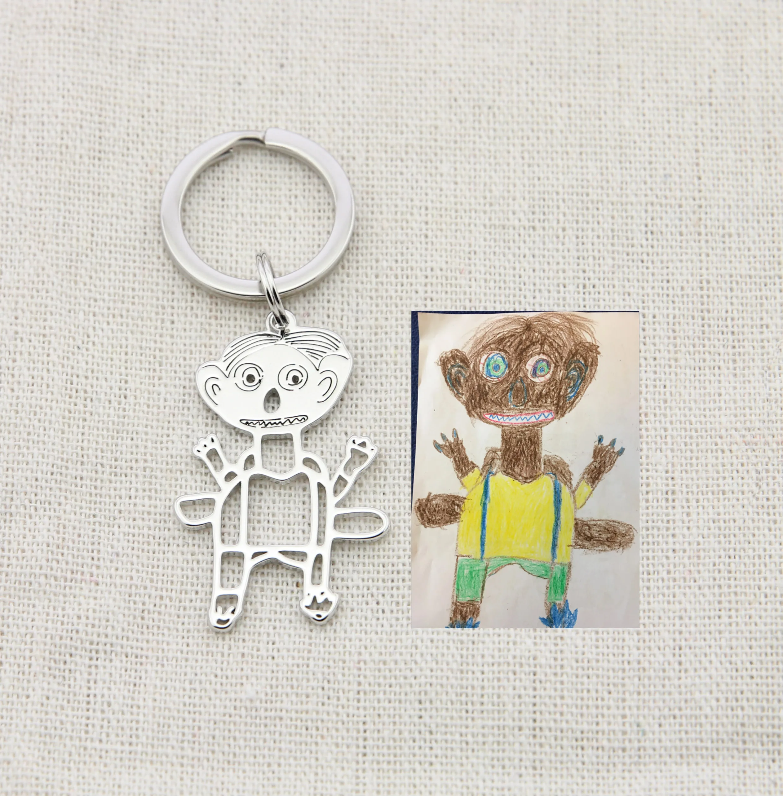 Customized Children's Drawing Keychain Kid's Art Child Artwork Personalized Keyring Custom Name Jewelry Father's Day GIFT Kids personalized bat shaped keyring father s birthday gift you will always be my hero keyring for heroes custom father s day gift