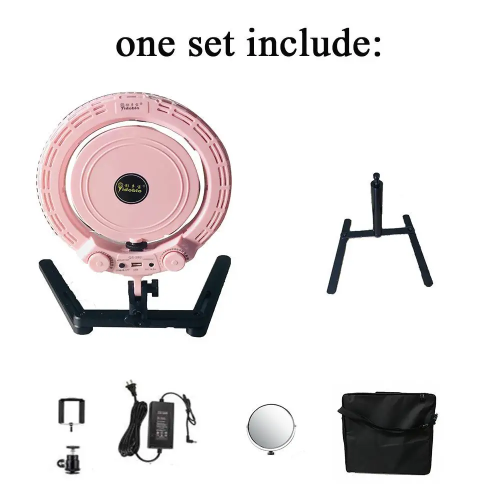 

Yidoblo pink QS-280 10\" mini Beauty Ring Light Ring lamp makeup with mirror, table stand, Mobile phone holder and soft bag