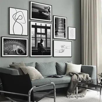 

phonograp stairs Abstract Line Hand Wall Art Canvas Painting Nordic Posters And Print Flower Wall Pictures For Living Room Decor