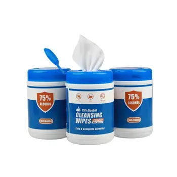 

60 Pcs Barreled Car Disposable Cleaning Wipes 75% Alcohol Sterilization Wet Tissues For Wipeing Cleaning Hands