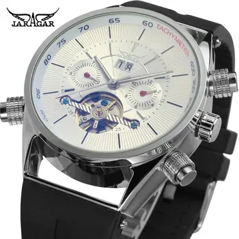 

Jaragar Fashion Brand Men Automatic Mechanical Watch Silicone strap Sport Watch Tourbillon Calendar Male Clock Relogio Masculino