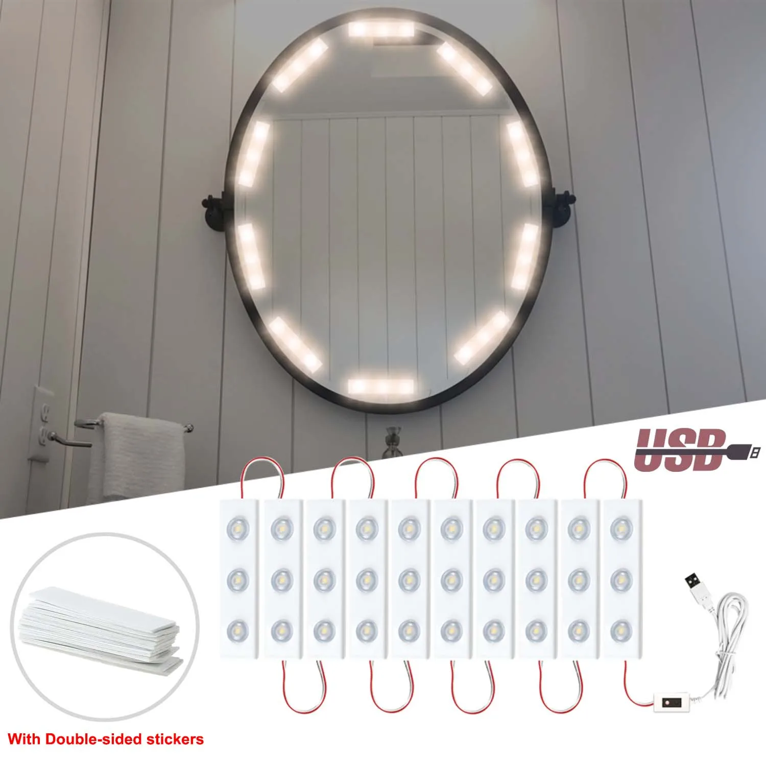 5V USB LED Fill Light Vanity Dimmable Mirror Lamp Touch Switch/Sensor Switch 4000K Dimmable Mirror Lamp for Makeup Table Bedroom