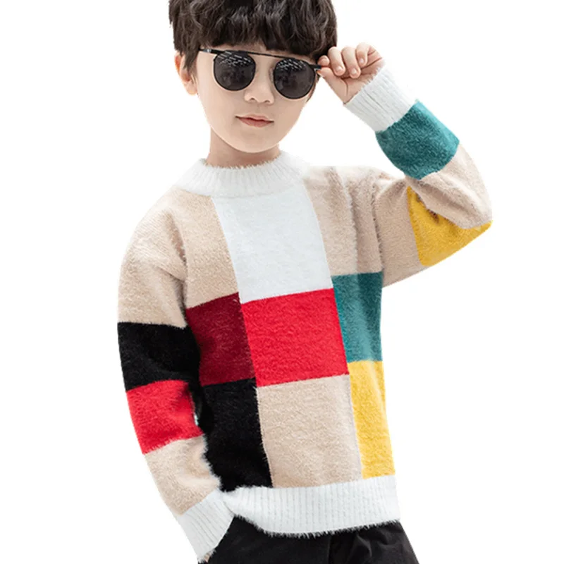 

Autumn Boy Patch Work Sweater Wool Knitted Pullover Outerwear Boys Colorful Sweater Knitwear 4 5 6 7 8 9 10 11 12 13 Year Old