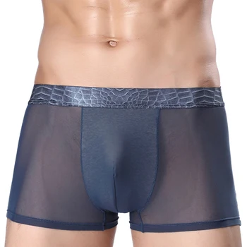

Men's Sexy boxers Breathable Tulle Netting See Through Boxer Shorts Mid Rise Underwear solid color underpants male